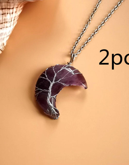 Load image into Gallery viewer, Moon Natural Stone Amethyst Tree Of Life Necklace Handmade Fortune Tree
