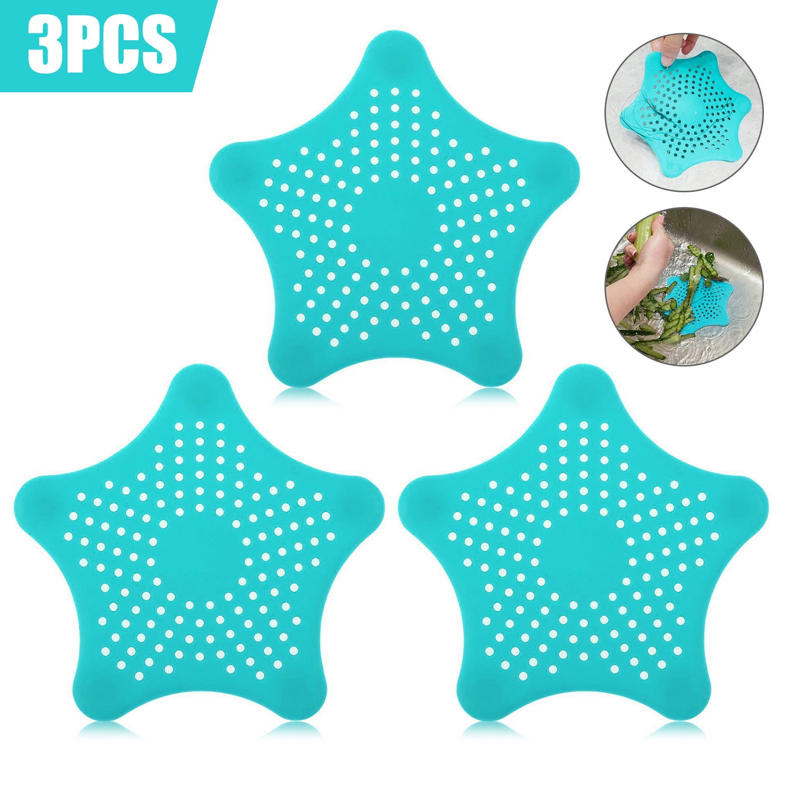 3PCS Silicone Starfish-shaped Sink Drain Filter Bathtub Hair Catcher Stopper Drain Hole Filter Strainer For Bathroom Kitchen Toilet