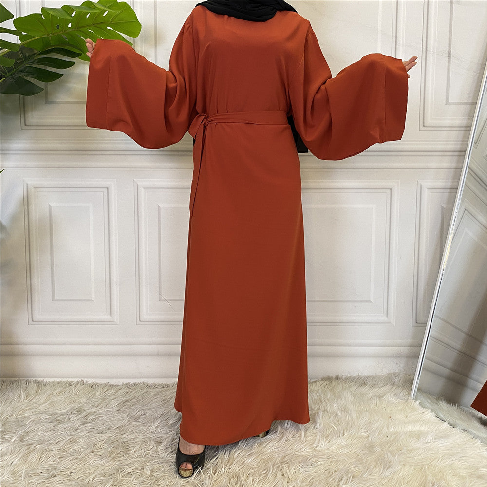 Solid Color Plus Size Lace-up Muslim Dress