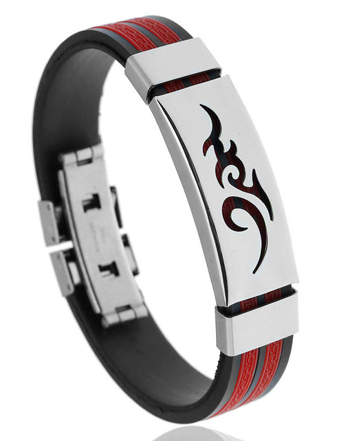 Load image into Gallery viewer, Fire Cloud Flame Men&#39;s Silicone Stainless Steel Bracelet
