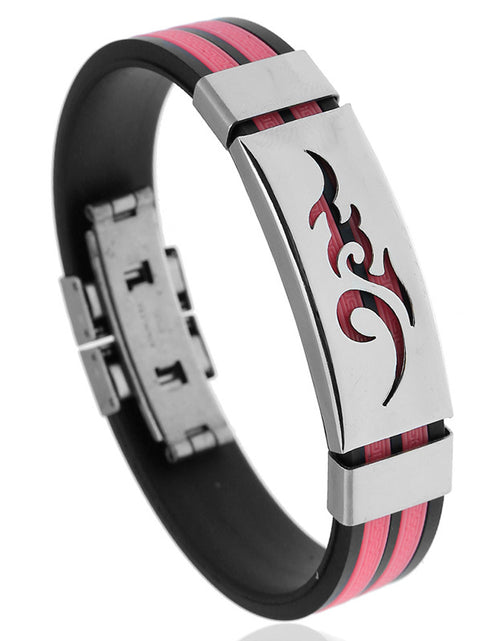 Load image into Gallery viewer, Fire Cloud Flame Men&#39;s Silicone Stainless Steel Bracelet
