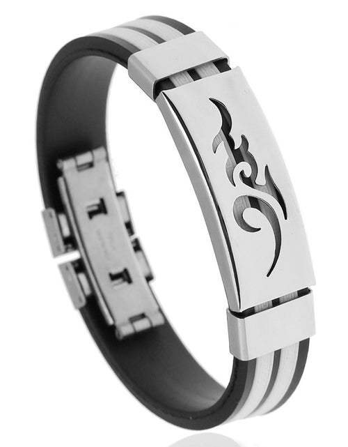 Load image into Gallery viewer, Fire Cloud Flame Men&#39;s Silicone Stainless Steel Bracelet
