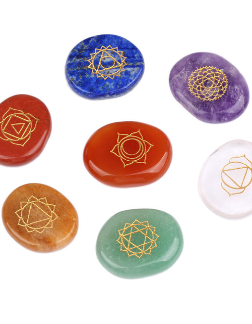 Load image into Gallery viewer, 7 Chakras Natural Pocket Palm Stones
