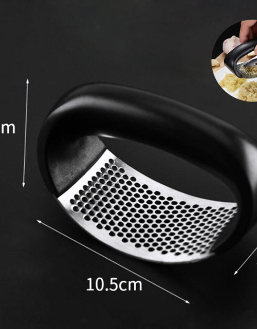 Load image into Gallery viewer, Anual Stainless Steel Garlic Press Manual Garlic Mincer Chopping Garlic Tools Curve Fruit Vegetable Tools Kitchen Gadgets Garlic Press Rocker Stainsteel Garlic Crusher Black Peeler And Metal Scraper
