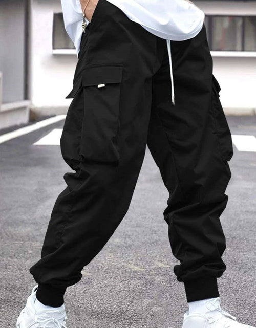 Load image into Gallery viewer, Men Flap Pocket Side Drawstring Waist Cargo Pants
