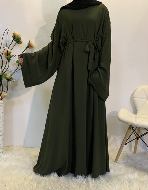 Load image into Gallery viewer, Solid Color Plus Size Lace-up Muslim Dress
