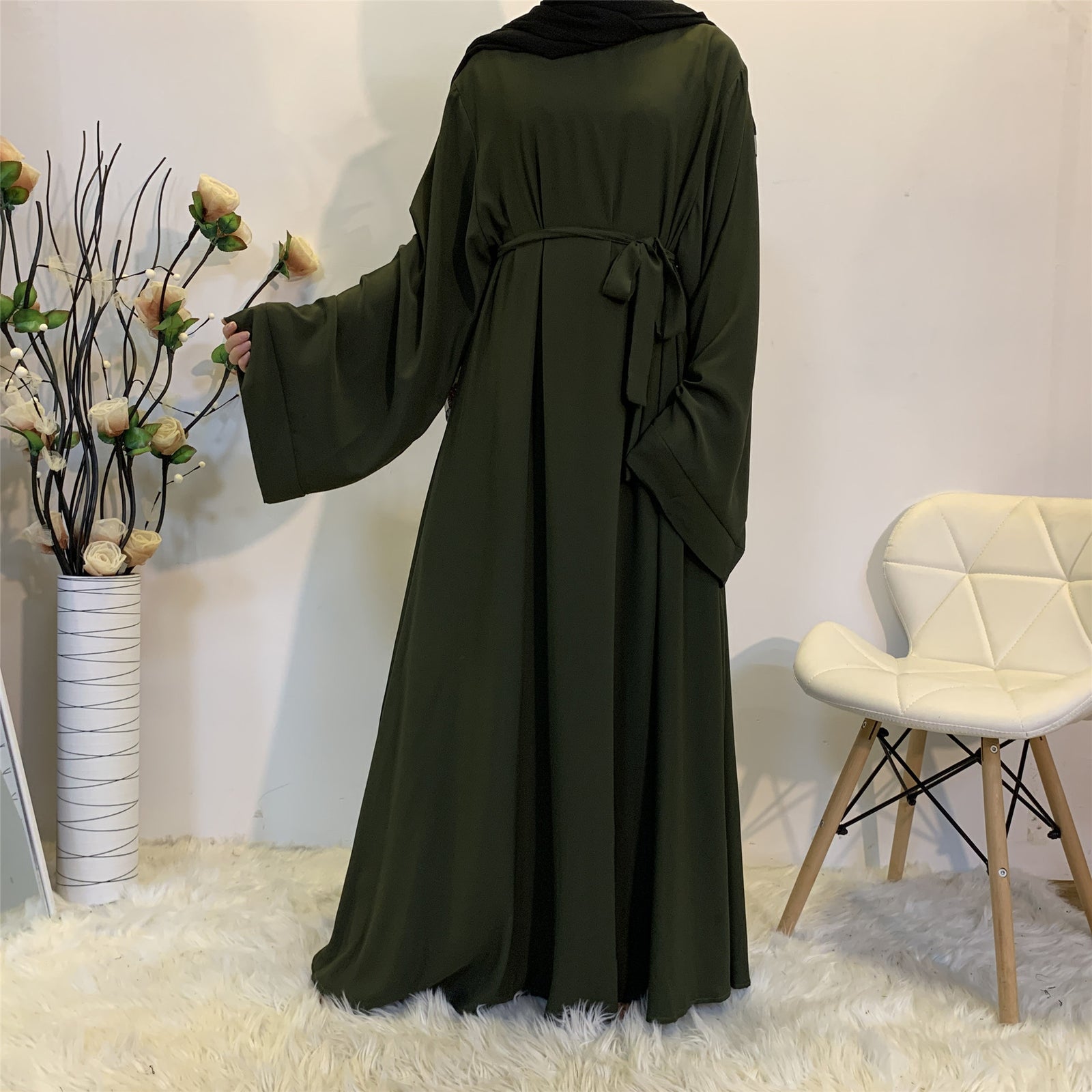 Solid Color Plus Size Lace-up Muslim Dress