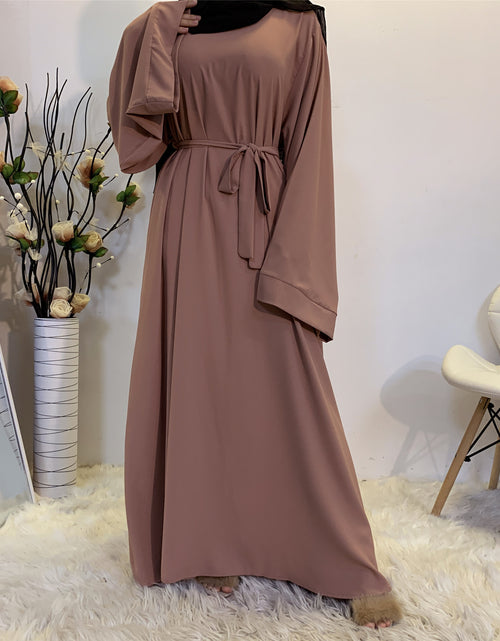 Load image into Gallery viewer, Solid Color Plus Size Lace-up Muslim Dress
