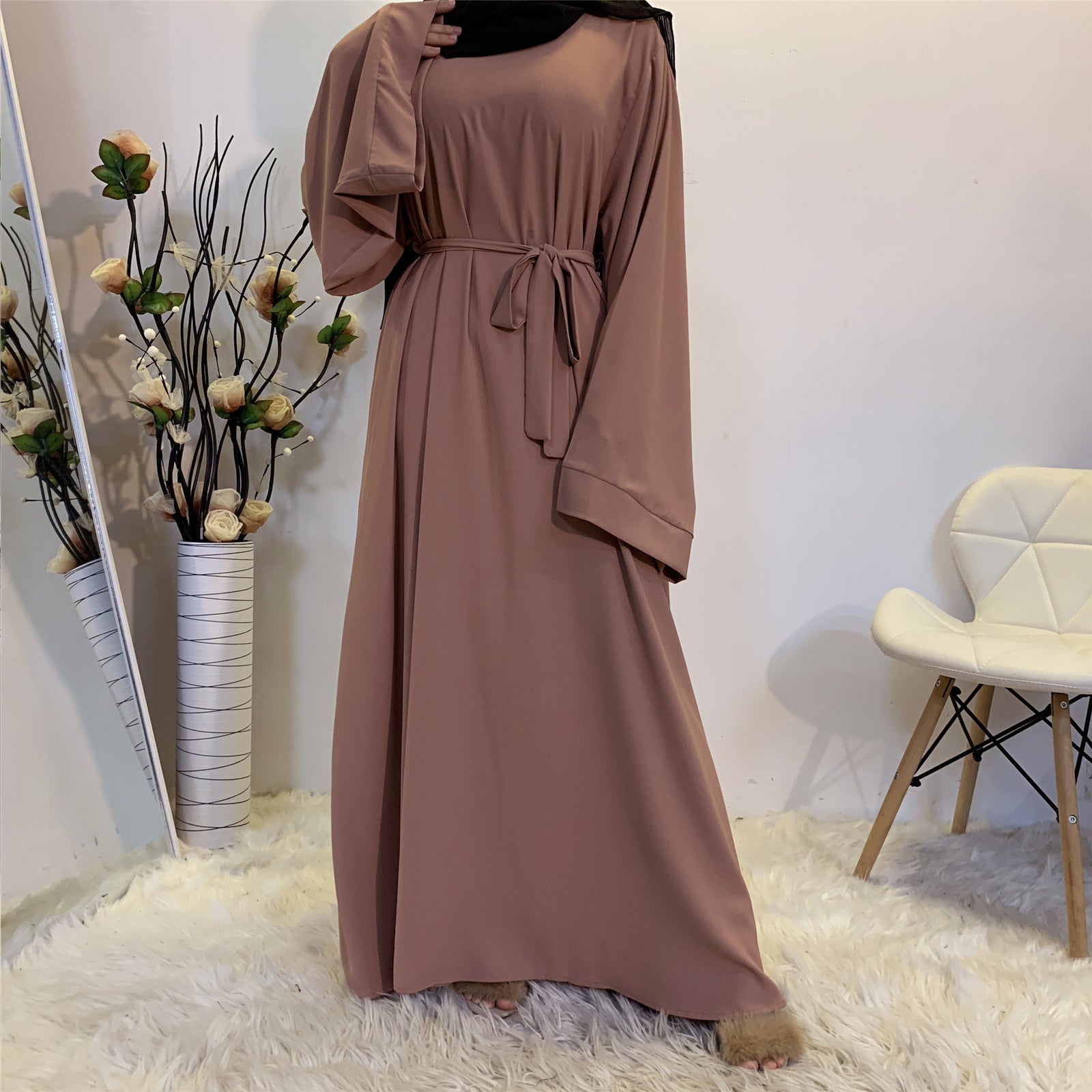 Solid Color Plus Size Lace-up Muslim Dress