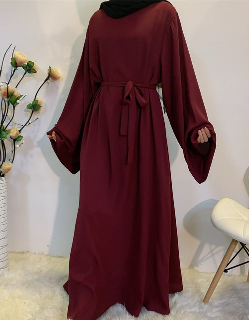 Load image into Gallery viewer, Solid Color Plus Size Lace-up Muslim Dress
