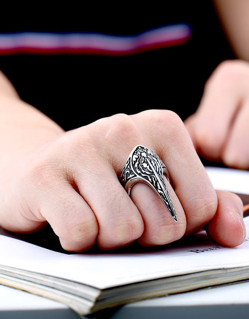 Load image into Gallery viewer, Nordic Amulet Jewelry Titanium Steel Carved Ring Raven Ring
