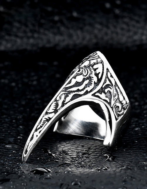 Load image into Gallery viewer, Nordic Amulet Jewelry Titanium Steel Carved Ring Raven Ring
