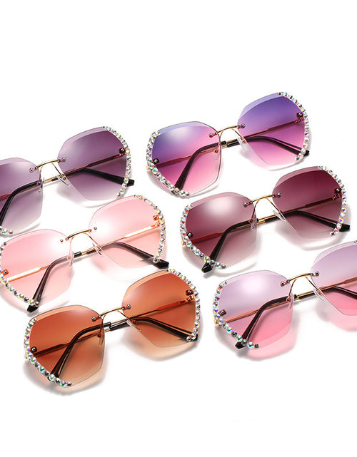 Load image into Gallery viewer, Rimless Sunglasses With Diamond-Studded Polygonal Sunglasses
