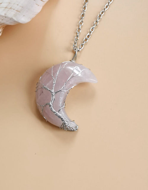 Load image into Gallery viewer, Moon Natural Stone Amethyst Tree Of Life Necklace Handmade Fortune Tree
