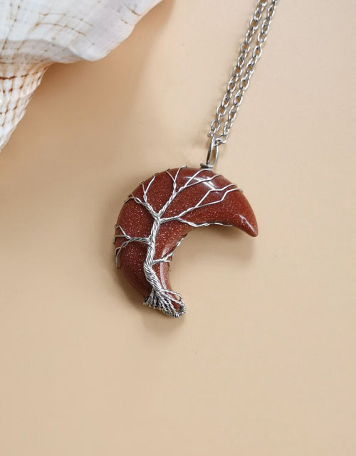 Load image into Gallery viewer, Moon Natural Stone Amethyst Tree Of Life Necklace Handmade Fortune Tree
