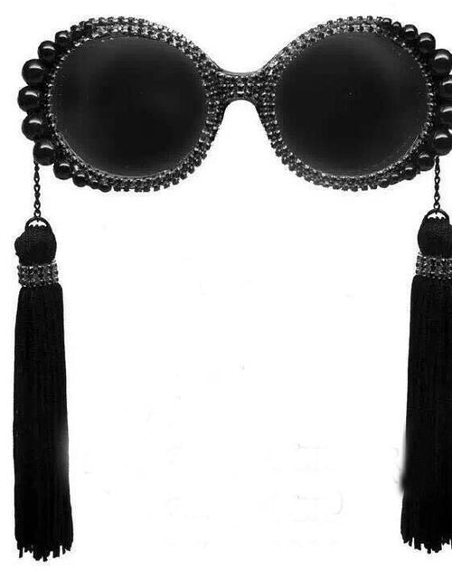 Load image into Gallery viewer, Fringed Pearl Rhinestone Retro Round Sunglasses
