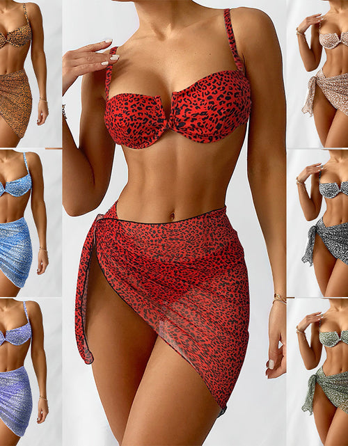 Load image into Gallery viewer, Three-piece Floral Bikini Beach Dress
