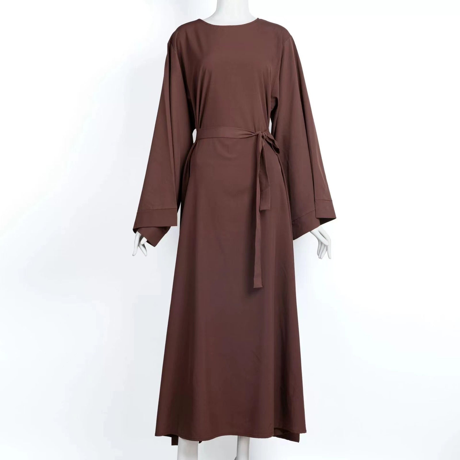 Solid Color Plus Size Lace-up Muslim Dress