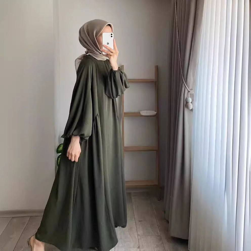 New Muslim Women's Wear Solid Color Elegant Fashion Loose Pullover Dress