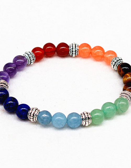 Load image into Gallery viewer, Reiki ancient silver natural stone agate tiger colorful crystal bracelet seven chakra Yoga Bracelet
