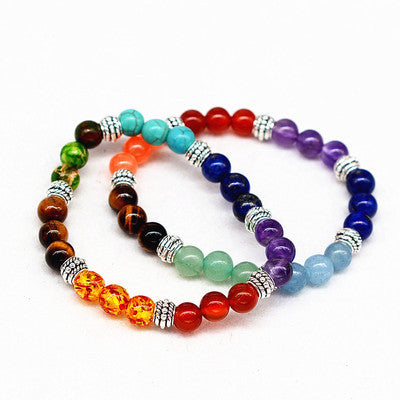 Load image into Gallery viewer, Reiki ancient silver natural stone agate tiger colorful crystal bracelet seven chakra Yoga Bracelet
