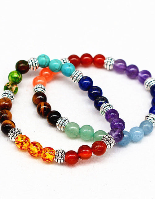 Load image into Gallery viewer, Reiki ancient silver natural stone agate tiger colorful crystal bracelet seven chakra Yoga Bracelet
