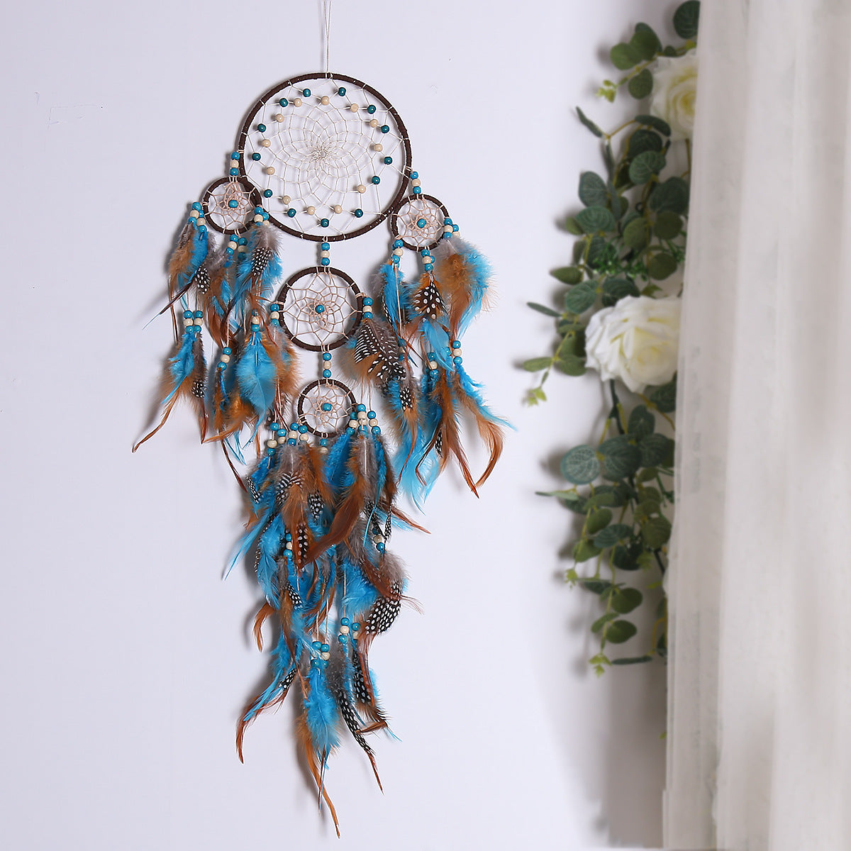 Five Rings Dream Catcher Feather Pendant Fashion Home Wind Chime