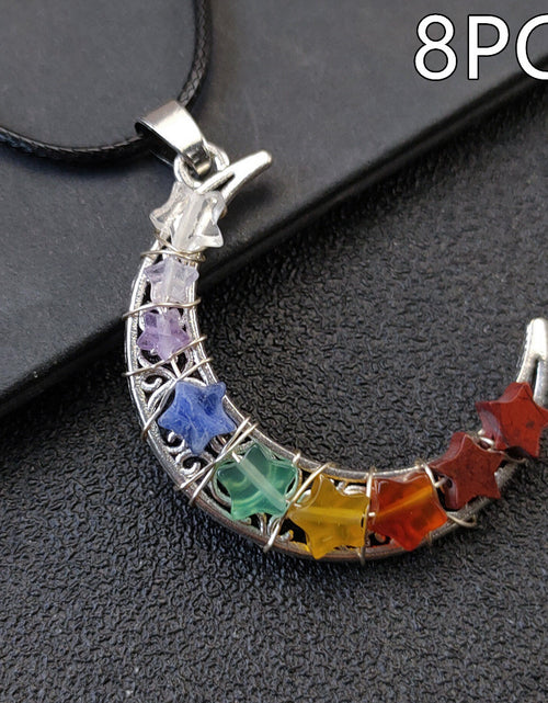 Load image into Gallery viewer, Crystal Stone Seven Chakras Moon Pentagram Necklace
