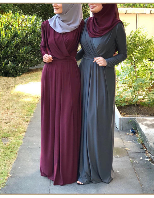 Load image into Gallery viewer, Women&#39;s Solid Color Middle Eastern Muslim Long Dress
