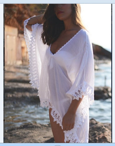 Load image into Gallery viewer, Fashion Solid Color Beach Bikini Lace White Blouse
