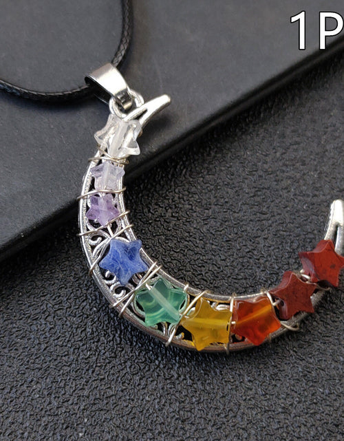 Load image into Gallery viewer, Crystal Stone Seven Chakras Moon Pentagram Necklace
