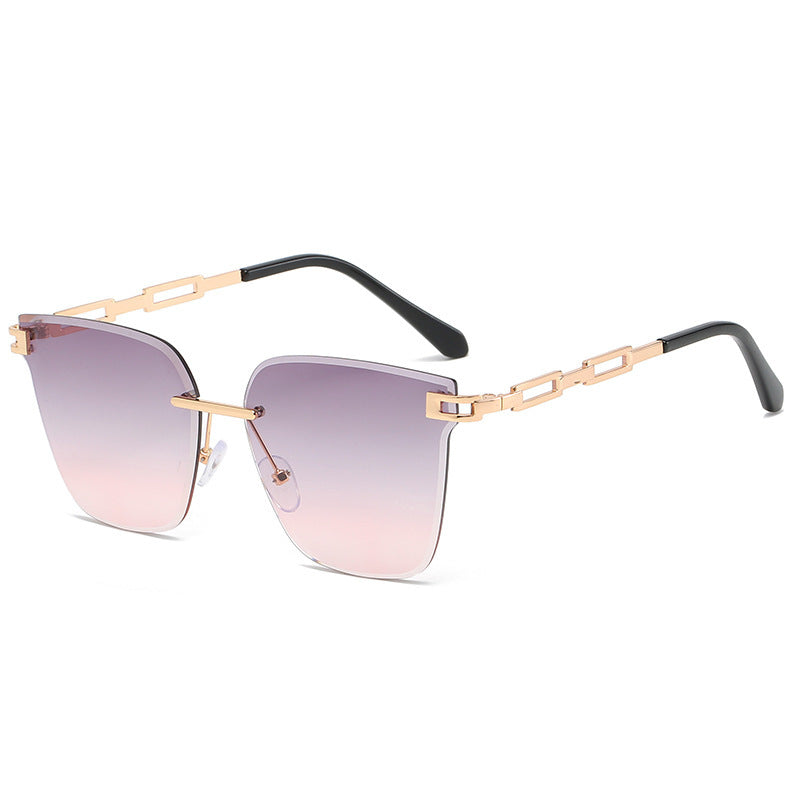 Frameless Trimming Sunglasses Metal Hollow Gradient Color Sunglasses