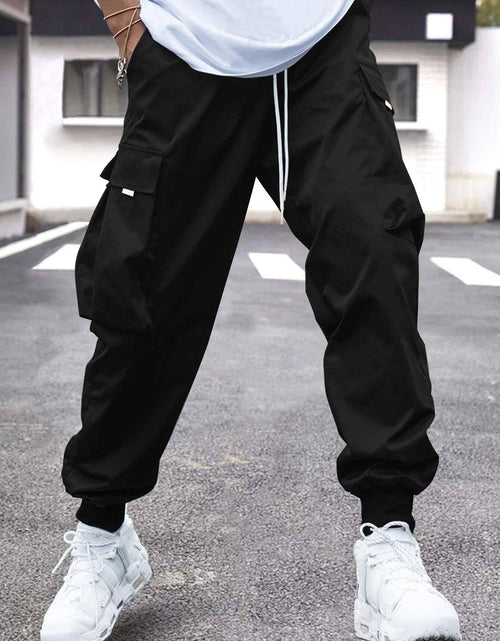 Load image into Gallery viewer, Men Flap Pocket Side Drawstring Waist Cargo Pants
