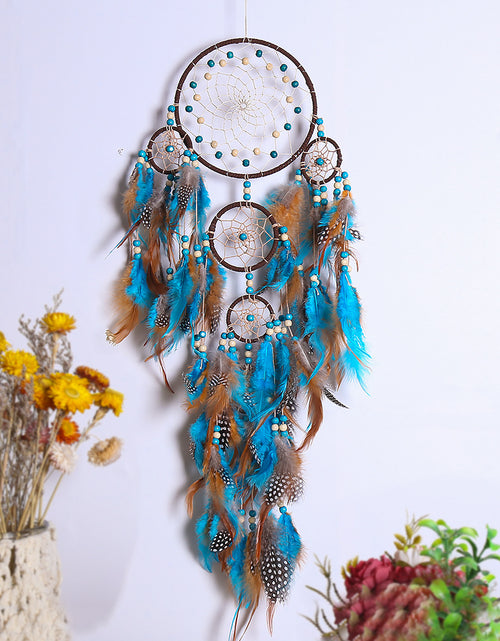 Load image into Gallery viewer, Five Rings Dream Catcher Feather Pendant Fashion Home Wind Chime
