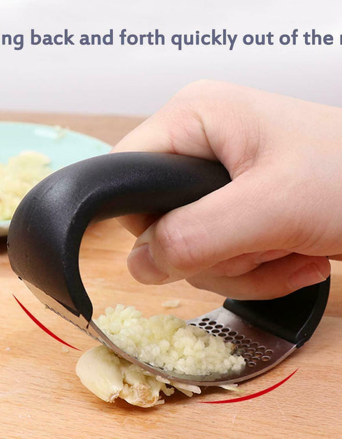 Load image into Gallery viewer, Anual Stainless Steel Garlic Press Manual Garlic Mincer Chopping Garlic Tools Curve Fruit Vegetable Tools Kitchen Gadgets Garlic Press Rocker Stainsteel Garlic Crusher Black Peeler And Metal Scraper
