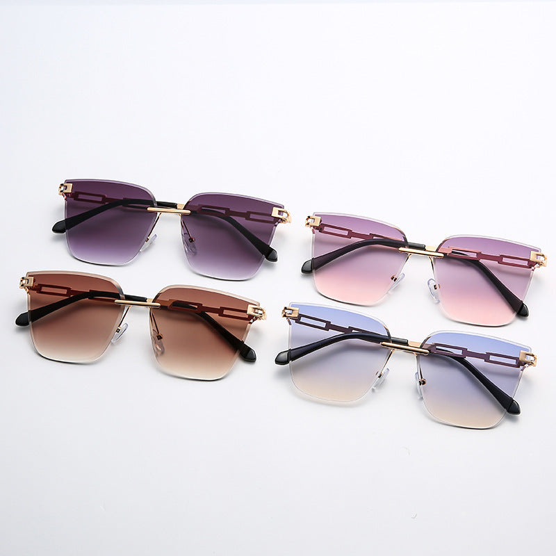 Frameless Trimming Sunglasses Metal Hollow Gradient Color Sunglasses