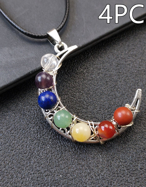 Load image into Gallery viewer, Crystal Stone Seven Chakras Moon Pentagram Necklace
