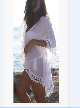 Load image into Gallery viewer, Fashion Solid Color Beach Bikini Lace White Blouse
