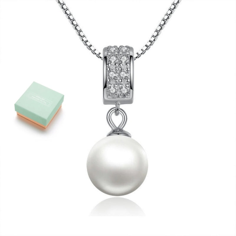 925 Sterling Silver Simulated Pearl Pendant Necklace Long Chain Necklace Jewelry Wedding Necklace