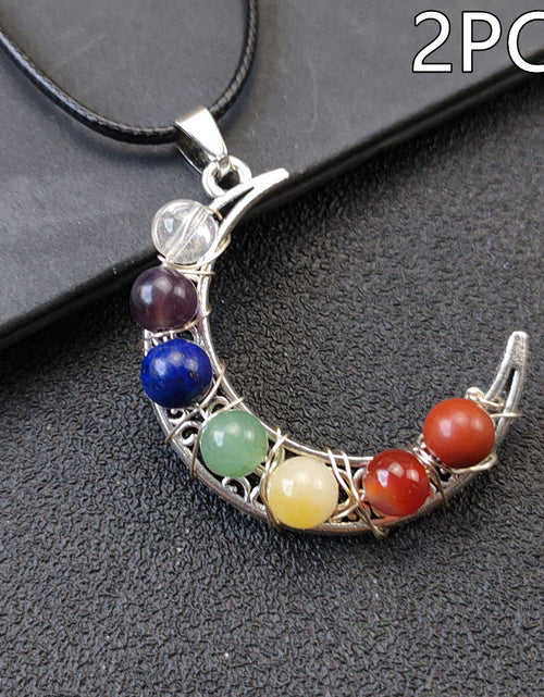 Load image into Gallery viewer, Crystal Stone Seven Chakras Moon Pentagram Necklace
