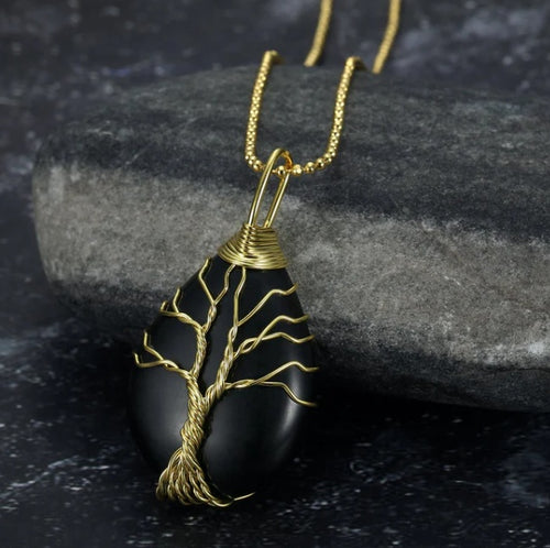 Load image into Gallery viewer, Celtic Tree Of Life Pendant &amp; Chain On Teardrop Semi-Precious Stone
