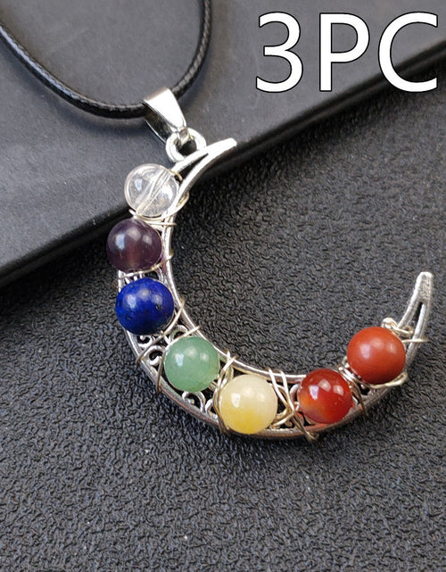 Load image into Gallery viewer, Crystal Stone Seven Chakras Moon Pentagram Necklace
