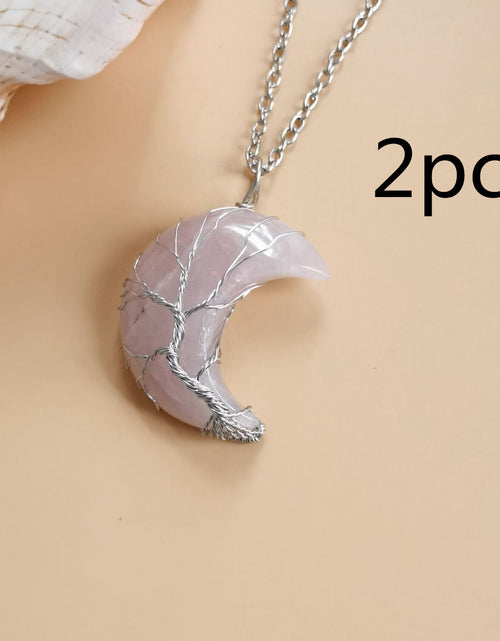 Load image into Gallery viewer, Moon Natural Stone Amethyst Tree Of Life Necklace Handmade Fortune Tree
