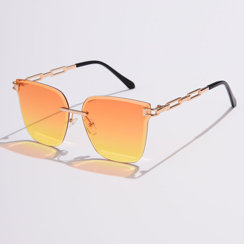 Frameless Trimming Sunglasses Metal Hollow Gradient Color Sunglasses