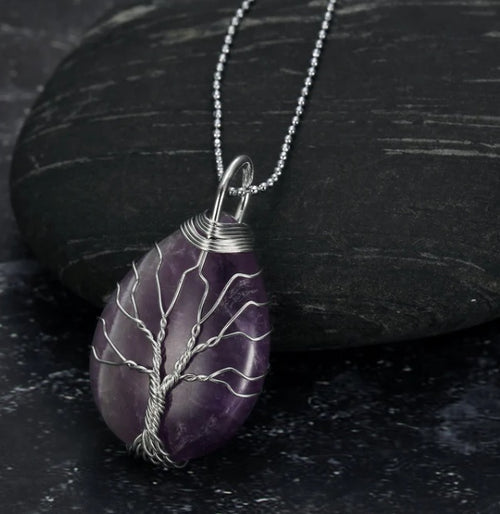 Load image into Gallery viewer, Celtic Tree Of Life Pendant &amp; Chain On Teardrop Semi-Precious Stone
