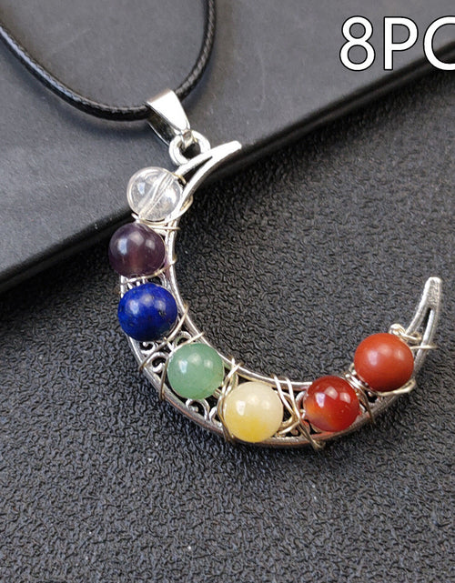 Load image into Gallery viewer, Crystal Stone Seven Chakras Moon Pentagram Necklace
