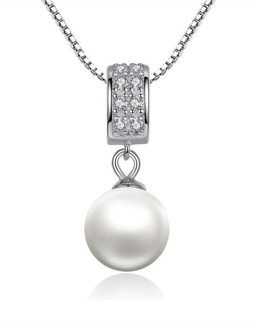 Load image into Gallery viewer, 925 Sterling Silver Simulated Pearl Pendant Necklace Long Chain Necklace Jewelry Wedding Necklace
