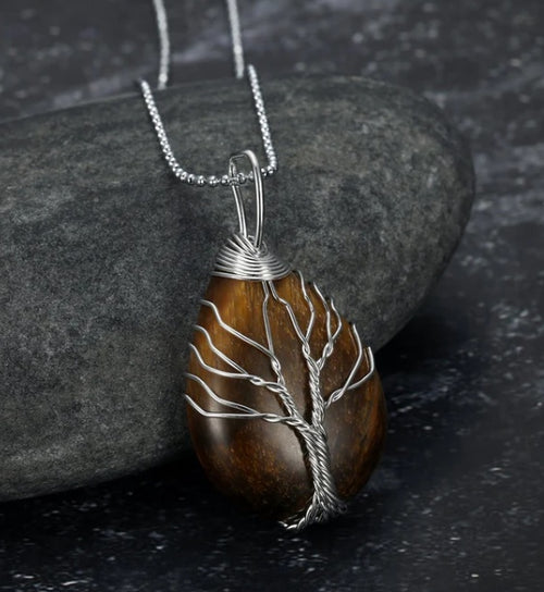 Load image into Gallery viewer, Celtic Tree Of Life Pendant &amp; Chain On Teardrop Semi-Precious Stone
