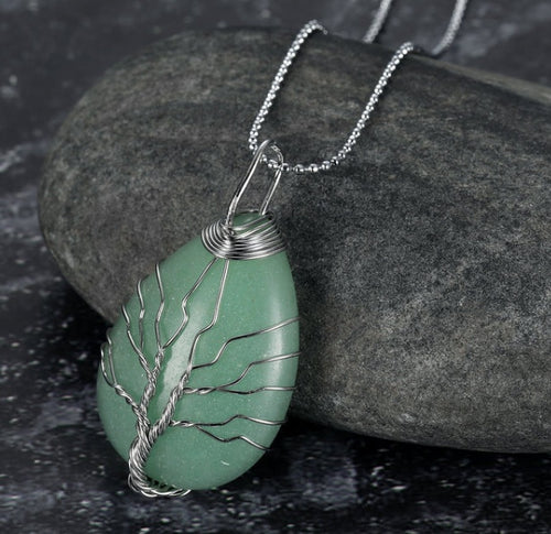 Load image into Gallery viewer, Celtic Tree Of Life Pendant &amp; Chain On Teardrop Semi-Precious Stone
