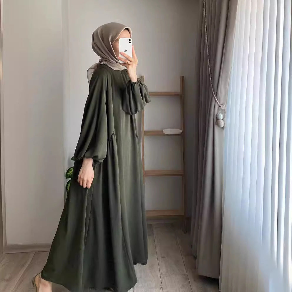 New Muslim Women's Wear Solid Color Elegant Fashion Loose Pullover Dress